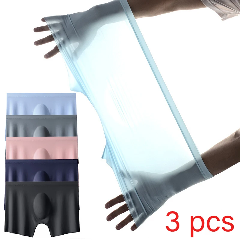 42641-dbeqjo.jpg 3 unids/lote de calzoncillos Boxers ultrafinos de verano para hombre, ropa interior sin costuras de seda helada, lencería Sexy, calzoncillos cortos, bragas transpirables - Imagen 1