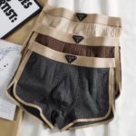3 unids/pack 100% de algodón de rayas sólidas para hombre, calzoncillos de entrepierna de malla transpirable de 40-100kg, Boxers con cintura elástica alta