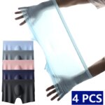 4 Uds. Pantalones cortos ultrafinos sin costuras de seda helada para hombre, lencería Sexy, Boxers transpirables sólidos, calzoncillos para hombre