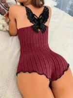Pijama de una pieza para mujer con diseño de bordado de mariposa en la espalda, ropa de dormir de verano, body con encaje, ropa de estar por casa - Imagen 2