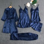 Conjunto de 5 piezas de ropa de dormir para mujer, camisón de seda Sexy, camisón de satén de encaje, chaleco con cuello en V, camisón cómodo y transpirable para mujer - Imagen 2