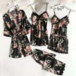Conjunto de 5 piezas de ropa de dormir para mujer, camisón de seda Sexy, camisón de satén de encaje, chaleco con cuello en V, camisón cómodo y transpirable para mujer - Imagen 6