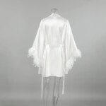Bata de novia para boda, vestido de mañana elegante con plumas, Kimono femenino, albornoz, vestido Sexy de rayón, novedad de verano, ropa de dormir, lencería - Imagen 6