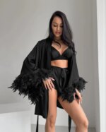 Bata de novia para boda, vestido de mañana elegante con plumas, Kimono femenino, albornoz, vestido Sexy de rayón, novedad de verano, ropa de dormir, lencería - Imagen 2