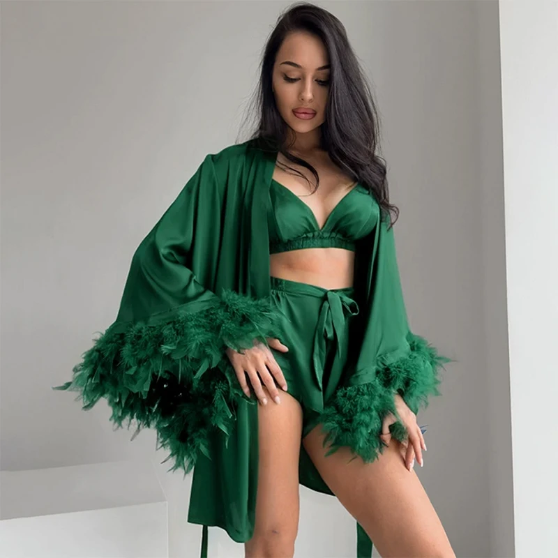 44511-skfffs.jpg Bata de novia para boda, vestido de mañana elegante con plumas, Kimono femenino, albornoz, vestido Sexy de rayón, novedad de verano, ropa de dormir, lencería - Imagen 1