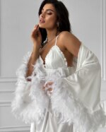 Bata de novia para boda, vestido de mañana elegante con plumas, Kimono femenino, albornoz, vestido Sexy de rayón, novedad de verano, ropa de dormir, lencería - Imagen 4