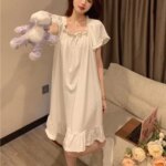 Vestido de Pijama Casual con Lazo para Mujer, Manga Corta, Holgado, con Volantes, Ropa de Dormir, Camisón de Princesa - Imagen 3