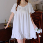 Vestido de Pijama Casual con Lazo para Mujer, Manga Corta, Holgado, con Volantes, Ropa de Dormir, Camisón de Princesa - Imagen 4