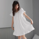 Vestido de Pijama Casual con Lazo para Mujer, Manga Corta, Holgado, con Volantes, Ropa de Dormir, Camisón de Princesa