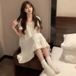 Vestido de Pijama Casual con Lazo para Mujer, Manga Corta, Holgado, con Volantes, Ropa de Dormir, Camisón de Princesa - Imagen 2