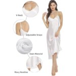 Camisón de Mujer con Tirantes Finos y Cuello en V, Elegante, Lujoso, Cómodo, Transpirable, Ropa de Dormir Relajante, Estilo Clásico para el Día a Día