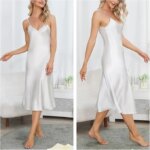 Camisón de Mujer con Tirantes Finos y Cuello en V, Elegante, Lujoso, Cómodo, Transpirable, Ropa de Dormir Relajante, Estilo Clásico para el Día a Día - Imagen 3