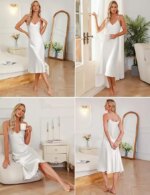 Camisón de Mujer con Tirantes Finos y Cuello en V, Elegante, Lujoso, Cómodo, Transpirable, Ropa de Dormir Relajante, Estilo Clásico para el Día a Día - Imagen 4