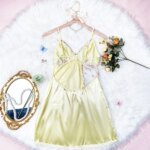Camisón de encaje fino con lazo para mujer, vestido de pijama bordado de malla transparente de seda helada con tirantes, ropa de dormir con abertura. - Imagen 2
