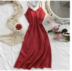 Elegante camisón de noche para mujer, sexy, cómodo y de corte largo, pijama de color liso para mujer. - Imagen 3