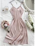 Elegante camisón de noche para mujer, sexy, cómodo y de corte largo, pijama de color liso para mujer. - Imagen 4