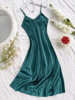 Elegante camisón de noche para mujer, sexy, cómodo y de corte largo, pijama de color liso para mujer. - Imagen 6