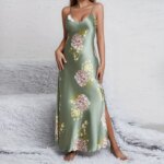 Camisones elegantes y sexis con cuello en V y estampado Floral, cómodos y sedosos para mujer, vestidos para dormir para verano, ropa de dormir, pijamas - Imagen 4