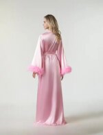 Albornoz de manga larga de plumas, Kimono Sexy de seda helada, vestido de novia para boda, ropa de dormir holgada para mujer, camisón informal - Imagen 6