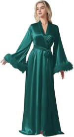 Albornoz de manga larga de plumas, Kimono Sexy de seda helada, vestido de novia para boda, ropa de dormir holgada para mujer, camisón informal - Imagen 2