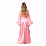 Albornoz de manga larga de plumas, Kimono Sexy de seda helada, vestido de novia para boda, ropa de dormir holgada para mujer, camisón informal - Imagen 4
