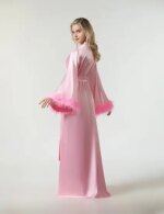 Albornoz de manga larga de plumas, Kimono Sexy de seda helada, vestido de novia para boda, ropa de dormir holgada para mujer, camisón informal - Imagen 5