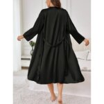 Camisón sencillo con cuello en V para mujer, cómodo, de color liso, elegante, informal, largo, para estar en casa.