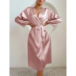 Camisón sencillo con cuello en V para mujer, cómodo, de color liso, elegante, informal, largo, para estar en casa. - Imagen 3