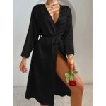 Camisón sencillo con cuello en V para mujer, cómodo, de color liso, elegante, informal, largo, para estar en casa. - Imagen 4