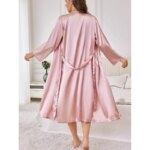 Camisón sencillo con cuello en V para mujer, cómodo, de color liso, elegante, informal, largo, para estar en casa. - Imagen 2