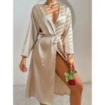 Camisón sencillo con cuello en V para mujer, cómodo, de color liso, elegante, informal, largo, para estar en casa. - Imagen 5