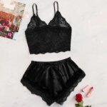Conjunto de pijama de encaje Sexy de 2 piezas para mujer, Bralette transparente, Top y pantalones cortos, ropa de dormir transpirable, lencería de verano de talla grande - Imagen 2