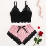 Conjunto de pijama de encaje Sexy de 2 piezas para mujer, Bralette transparente, Top y pantalones cortos, ropa de dormir transpirable, lencería de verano de talla grande