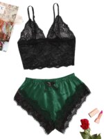 Conjunto de pijama de encaje Sexy de 2 piezas para mujer, Bralette transparente, Top y pantalones cortos, ropa de dormir transpirable, lencería de verano de talla grande - Imagen 6