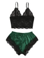 Conjunto de pijama de encaje Sexy de 2 piezas para mujer, Bralette transparente, Top y pantalones cortos, ropa de dormir transpirable, lencería de verano de talla grande - Imagen 3