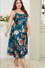 Ropa de dormir de seda helada de talla grande y gorda, ropa de dormir informal a la moda, camisón con tirantes estampado sexy de seda de imitación - Imagen 4