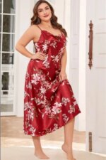 Ropa de dormir de seda helada de talla grande y gorda, ropa de dormir informal a la moda, camisón con tirantes estampado sexy de seda de imitación - Imagen 2