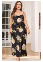 Ropa de dormir de seda helada de talla grande y gorda, ropa de dormir informal a la moda, camisón con tirantes estampado sexy de seda de imitación