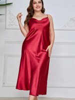 Ropa de dormir de seda helada de talla grande y gorda, ropa de dormir informal a la moda, camisón con tirantes estampado sexy de seda de imitación - Imagen 5