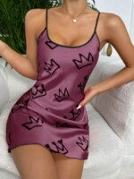Camisón con estampado de corazón para mujer, ropa de dormir elegante con cuello redondo y espalda cruzada - Imagen 2
