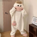 Pijama de una Pieza con Diseño de Monstruo de Boca Grande, Grueso y Cálido, de Felpa Coral, para Adultos, Unisex, Ropa de Dormir Divertida para Invierno 2026 - Imagen 6