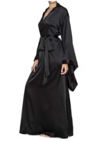 Camisón de manga larga para mujer, ropa de dormir lisa de satén de seda, color negro y rojo, para Primavera, 2019 - Imagen 4