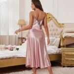 Conjunto de camisón de satén para mujer con encaje, vestido largo con tirantes y bata, elegante ropa de dormir, cuello en V, lencería nupcial para fiesta de bodas