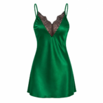 Camisón de Satén para Mujer, con Encaje Verde, Cuello en V, para Novia, Noche Romántica, Descanso
