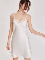 SuyaDream Camisones 100% de seda auténtica, vestidos para el hogar con cuello en V, vestido cómodo para dormir, camisón de verano, rosa, blanco, negro - Imagen 6