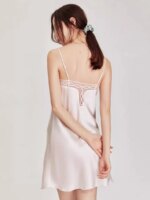 SuyaDream Camisones 100% de seda auténtica, vestidos para el hogar con cuello en V, vestido cómodo para dormir, camisón de verano, rosa, blanco, negro - Imagen 4