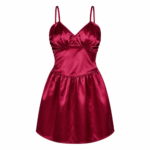 Camisón de Satén Color Vino Tinto para Mujer, Vestido Lencero sin Espalda para Noche de Novios