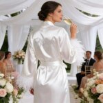 Bata de Novia con Plumas para el Día de la Boda, Bata de Satén Nupcial, Bata de Seda Sexy para Novia, Atuendo para Prepararse para la Fiesta de Bodas - Imagen 4