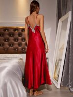 Elegante Camisón Largo para Mujer, Sexy con Cuello en V y Encaje, Ropa de Dormir Sólida y Moderna para el Hogar o para Despedidas de Soltera - Imagen 2