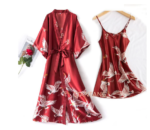 Conjunto de camisón Sexy para mujer, pijama de 2 piezas con cuello en V, ropa de dormir sedosa, traje para dormir de primavera para mujer, bata, bata, bata para el hogar, ropa de casa - Imagen 5